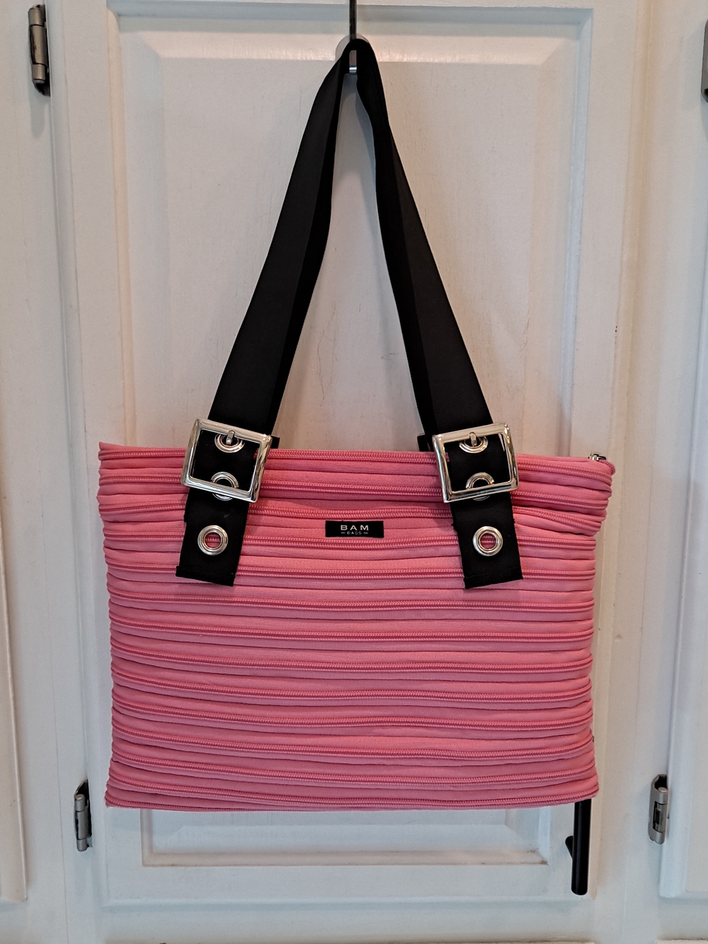 BAM Bag Original ZIPPER Bag Vibrant Pink Zipper Shoulder Tote with Black Straps